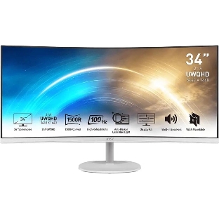 Монитор 34' MSI Pro MP341CQW VA 3440x1440, 100 Гц, 1 мс, 21:9, 300 кд/м2, 2xHDMI, 1xDP, изогнутый, белый