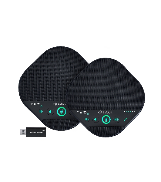 Спикерфон Infobit [iSpeaker M600] Комплект беспроводных всенаправленных спикерфонов, 5,8G, 5-метровый захват на 360 градусов, можно объеденить в каскад до 2х штук. Для помещений до 100 квадратных метров и 30 человек.