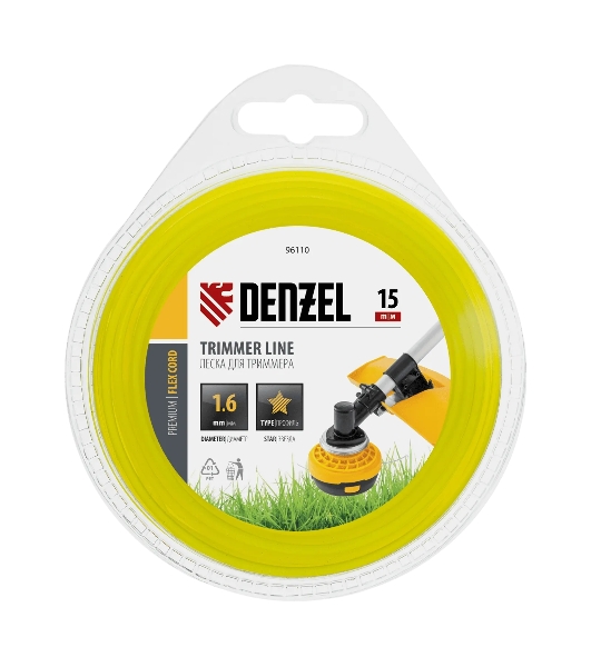 Леска для триммера Denzel звезда 1,6 мм х 15 м, блистер FLEX CORD
