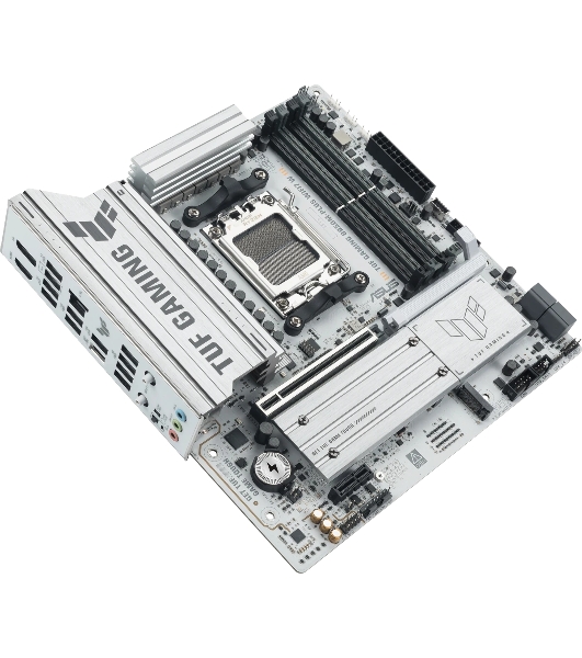 Материнская плата Asus TUF GAMING B850M-PLUS WIFI7 W, AM5, AMD B850, 4xDDR5, 4xSATA, 3xM.2, 1xPCIe 5.0 x16, 1xPCIe 3.0 x1, 1xDP, 1xHDMI, 1x2.5Gb LAN, Wi-Fi 7, Bluetooth 5.4, 1xUSB-C 20Gbps, 3xUSB-A 10Gbps, 4xUSB-A 5Gbps, 4xUSB-A 2.0, 5x3.5 мм, 7.1, mATX
