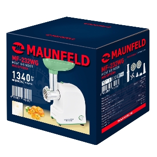 Мясорубка электрическая Maunfeld MF-232WG зеленый, 1340 Вт, 1.3 кг/мин, реверс, насадки - 4