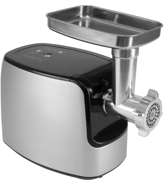 Мясорубка электрическая Rondell RDE-1458 серый, 3000 Вт, 3.5 кг/мин, реверс, защита от перегрузки, металлический лоток, насадки - 5