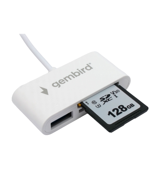 Кард-ридер Gembird FD2-MSD-2/белый/SD/SDHC/SDXC/TF/MicroSD/USB 2.0/USB Type-C (2.0)/пластик