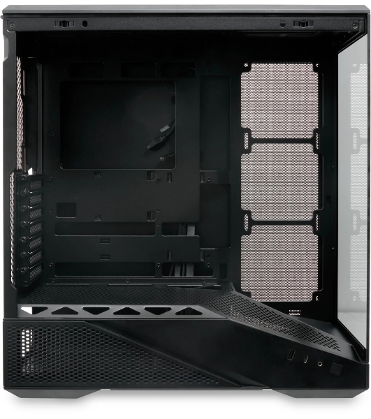 Компьютерный корпус без блока питания HSPD F711-TGbK, Panoramic Full Tower, Black, TG, 0.7 SPCC, no fans ATX, mATX, mITX 190/420/280мм 2x2.5', 2x3.5', 7xPCI 1xUSB-A 3.0, 1xUSB-C 445x235x475мм