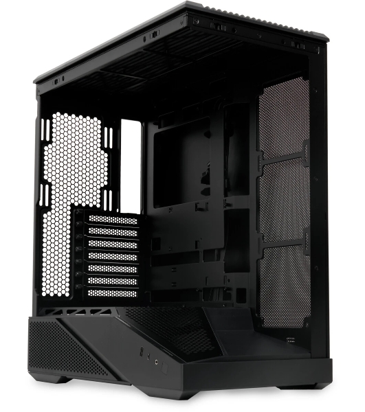 Компьютерный корпус без блока питания HSPD F711-TGbK, Panoramic Full Tower, Black, TG, 0.7 SPCC, no fans ATX, mATX, mITX 190/420/280мм 2x2.5', 2x3.5', 7xPCI 1xUSB-A 3.0, 1xUSB-C 445x235x475мм