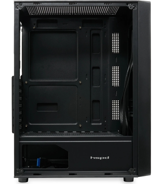Компьютерный корпус без блока питания HSPD M530, Mesh Mid Tower, Black, TG, 0.4 SPCC, no fans ATX, mATX, mITX 155/290/200mm 2x2.5', 2x3.5', 7xPCI 1xUSB-A 3.0, 2xUSB-A 1.0 335x193x445mm