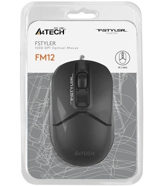 Мышь проводная A4Tech Fstyler FM12S черный, 1200 dpi, USB, кнопки - 3