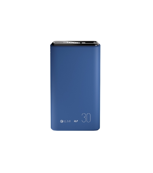 Портативный аккумулятор OLMIO QS-30, 30000mAh, 22.5W, QuickCharge3.0/PowerDelivery, LCD, темно-синий