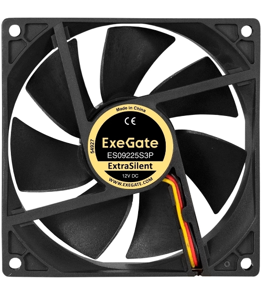 Вентилятор 12В DC ExeGate ExtraSilent ES09225S3P (92x92x25 мм, Sleeve bearing (подшипник скольжения), 3pin, 2000RPM, 25dBA)