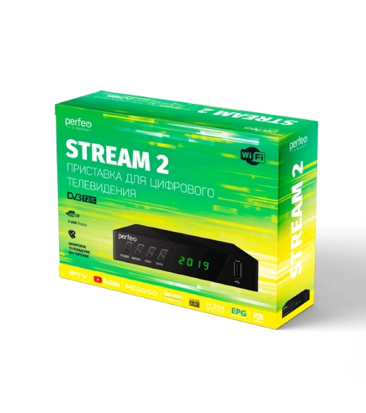 Приставка Perfeo DVB-T2/C приставка 'STREAM-2' для цифр.TV, Wi-Fi, IPTV, HDMI, 2 USB, DolbyDigital, пульт ДУ PF_A4488