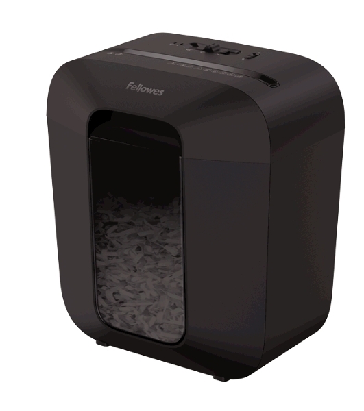 Шредер Fellowes PowerShred LX25 черный (секр.P-4)/перекрестный/6лист./11.5лтр./скрепки/скобы/пл.карты