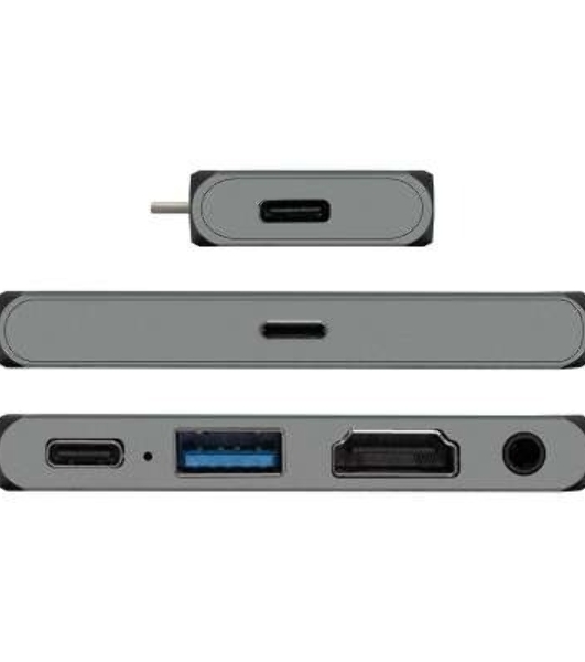 USB-концентратор 5-в-1 ExeGate DUB-31C/PD/HA (кабель-адаптер USB Type-C --> 1xUSB3.0 + Type-C DATA (480Mb/s) + PD 100W + HDMI 4K@30Hz + Audio, Plug&Play, подходит для iPad Pro и мобильных телефонов, серый)