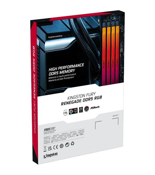 Оперативная память Kingston Fury Renegade, DDR5, 48Gb (1x48GB), 6400MHz, CL32, DIMM, с радиатором, RGB, серебристый/черный