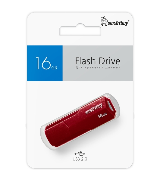 Флешка USB SmartBuy CLUE Burgundy (SB16GbCLU-BG), 16Gb, USB 2.0, R/W 20/10, красный