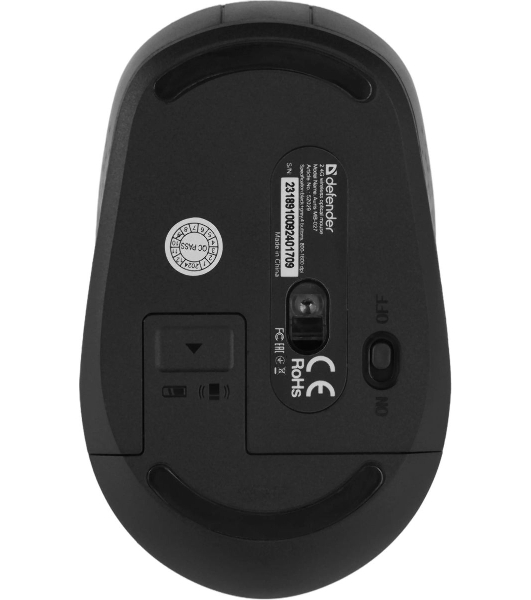 Мышь беспроводная Defender Auris MB-027 серый, 1600 dpi, радиоканал, USB, кнопки - 4