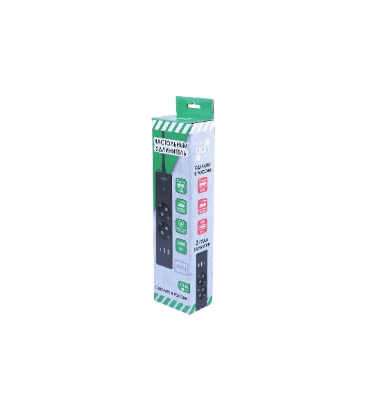 Бытовой удлинитель PowerCube, 2 р с/з вык.,3USB, 3500 Вт, 16А, 1.9 м, 3x1,0 черный PC-5B-2M