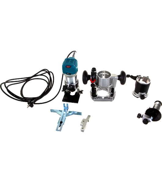 Фрезеры Makita RT0700CX2 Фрезер кромочный,710Вт,10000-30000об\м,цанга-6-8мм,1.8кг,сум,прям направляющая,погруж и накл подошвы