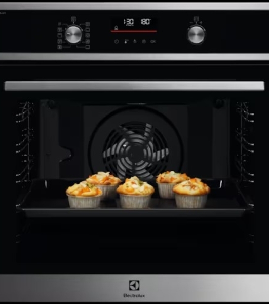 Духовой шкаф электрический Electrolux с конвекцией, приготовление на пару, объем 72 л, 10 режимов, автопрограммы, очистка пиролитическая, 3 стекла в дверце, направляющие проволочные + телескопические (1 уровень)