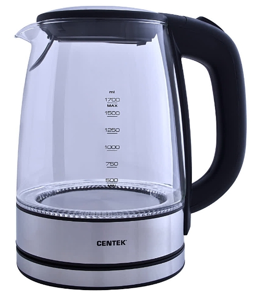 Электрочайник Centek CT-0030 черный, 1.7 л, 2200 Вт, скрытый нагревательный элемент