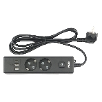 Бытовой удлинитель PowerCube, 2 р с/з вык.,3USB, 3500 Вт, 16А, 1.9 м, 3x1,0 черный PC-5B-2M, фото 1