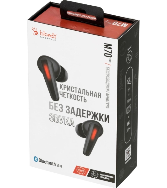 Гарнитура Bloody M70 чёрный-красный, беспроводная, Bluetooth, до 6 ч