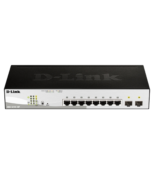 Коммутатор D-Link DGS-1210-10P/F3A, 8×1 Гбит/с + 2×1 Гбит/с SFP, настраиваемый