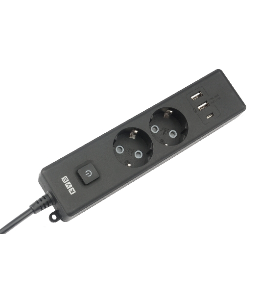 Бытовой удлинитель PowerCube, 2 р с/з вык.,3USB, 3500 Вт, 16А, 1.9 м, 3x1,0 черный PC-5B-2M