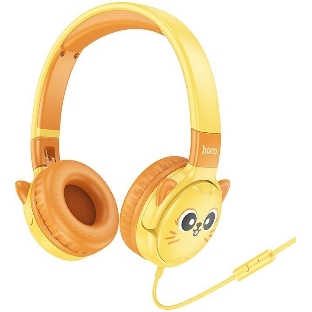 Беспроводные/проводные наушники Hoco W61 желтый, накладные, Bluetooth + проводной, детские, до 20 ч.