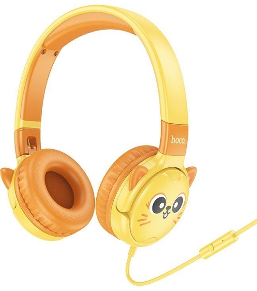 Беспроводные/проводные наушники Hoco W61 желтый, накладные, Bluetooth + проводной, детские, до 20 ч.
