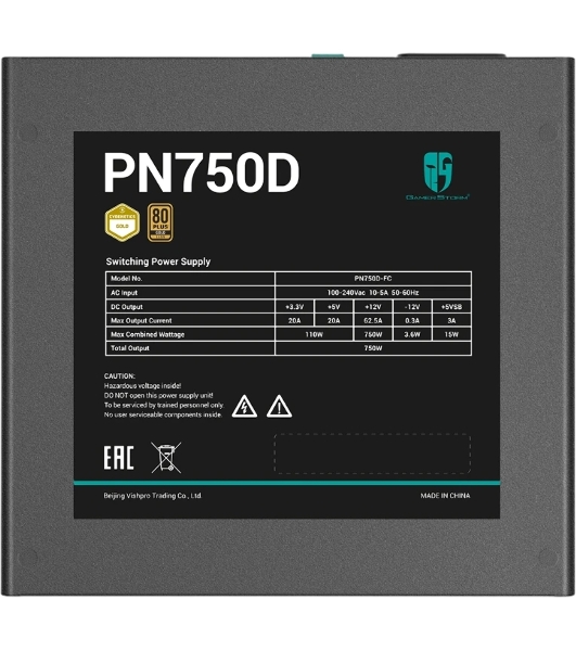Блок питания Deepcool/GamerStorm PN750D, 750Вт, 80 PLUS Gold, 120мм, черный