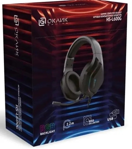 Гарнитура Oklick HS-L600G чёрный, проводная, USB, подсветка