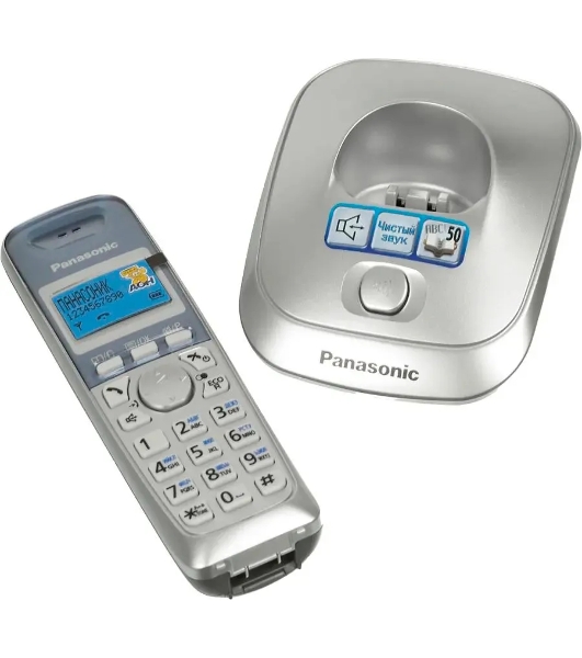 Телефон беспроводной (DECT) Panasonic KX-TG2511RUS (серебристый) АОН, Caller ID,спикерфон на трубке,переход в Эко режим одним нажатием