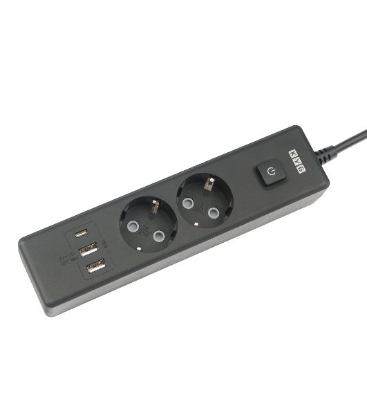 Бытовой удлинитель PowerCube, 2 р с/з вык.,3USB, 3500 Вт, 16А, 1.9 м, 3x1,0 черный PC-5B-2M