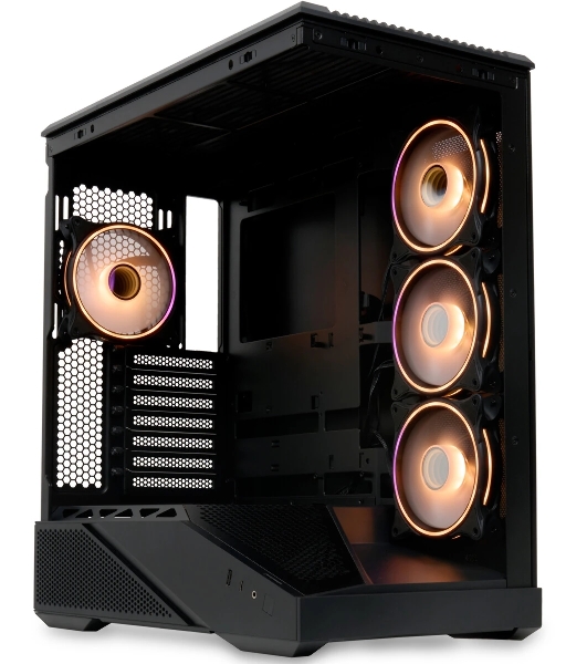 Компьютерный корпус без блока питания HSPD F711-TGbK-ARGB, Panoramic Full Tower, черный, TG, 0.7 SPCC, 4x120мм ARGB ATX, mATX, mITX 190/420/280мм 2x2.5', 2x3.5', 7xPCI 1xUSB-A 3.0, 1xUSB-C 445x235x475мм