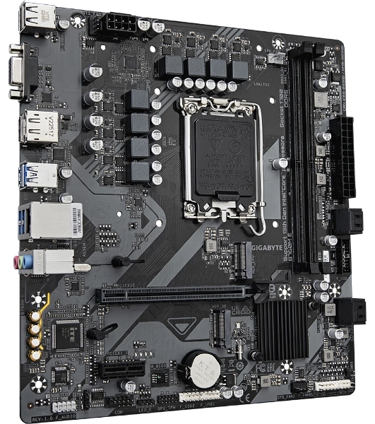 Материнская плата Gigabyte B760M E, LGA 1700, Intel B760, 2xDDR5, 4xSATA, 2xM.2, 1xPCIe 4.0 x16, 1xPCIe x1, 1xVGA, 1xHDMI, 1xDP, 1x1Gb LAN, 4xUSB-A 5Gbps, 2xUSB-A 2.0, 3x3.5 мм, 7.1, mATX