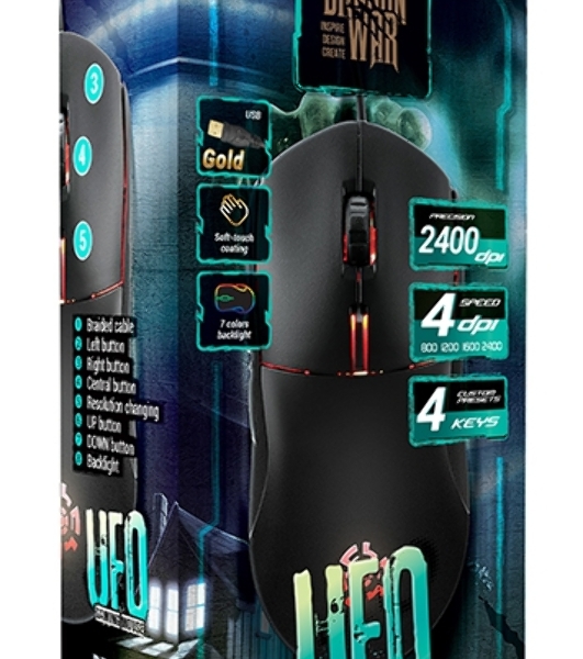 Мышь проводная Qumo UFO M77 черный, 2400 dpi, USB, кнопки - 6