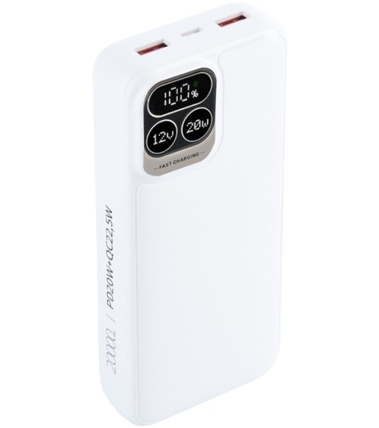 Портативный аккумулятор Perfeo Powerbank Atomic Age 20000 mAh/LED дисплей/PD + QC 3.0/Type-C/2 USB/Выход: 5A, max 22.5W белый (PF_E1475)