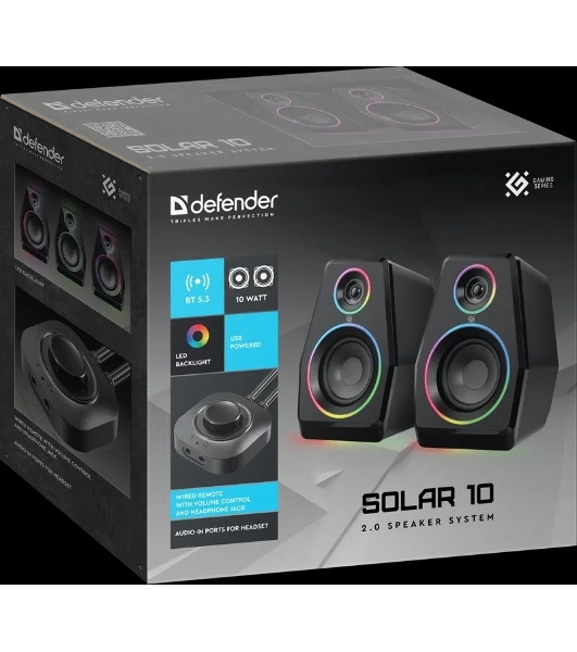 Акустическая система Defender 2.0 Solar 10 10Вт, BT/Light питание от USB