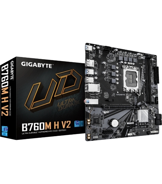Материнская плата Gigabyte B760M-H V2, LGA 1700, Intel B760, 2xDDR5, 4xSATA, 1xM.2, 1xPCIe 4.0 x16, 1xPCIe x1, 1xHDMI, 1xDP, 1x1Gb LAN, 3xUSB-A 5Gbps, 4xUSB-A 2.0, 3x3.5 мм, 7.1, mATX