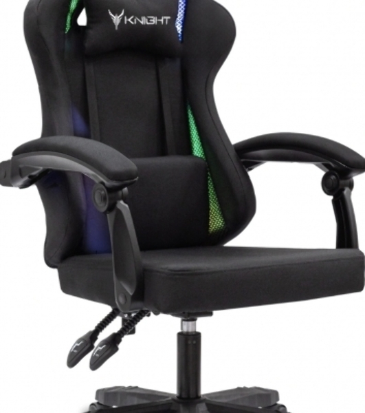 Кресло игровое Knight Wolf RGb черный, крестов. пластик