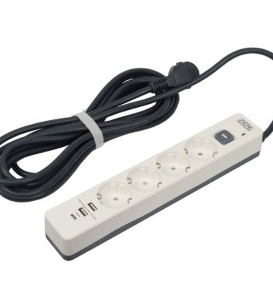 Сетевой фильтр Powercom SP-01 USB2A1CW 3,0М 3.0 м, 4 розетки, белый/серый, коробка