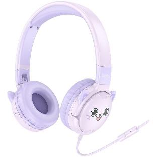 Беспроводные/проводные наушники Hoco W61 фиолетовый, накладные, Bluetooth + проводной, детские, до 20 ч.