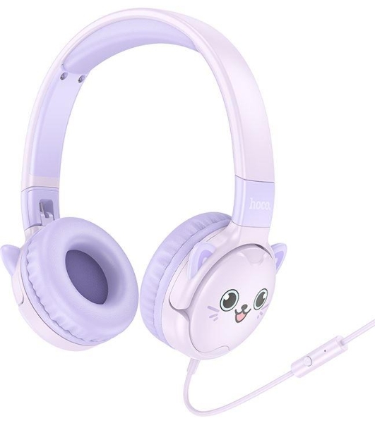 Беспроводные/проводные наушники Hoco W61 фиолетовый, накладные, Bluetooth + проводной, детские, до 20 ч.