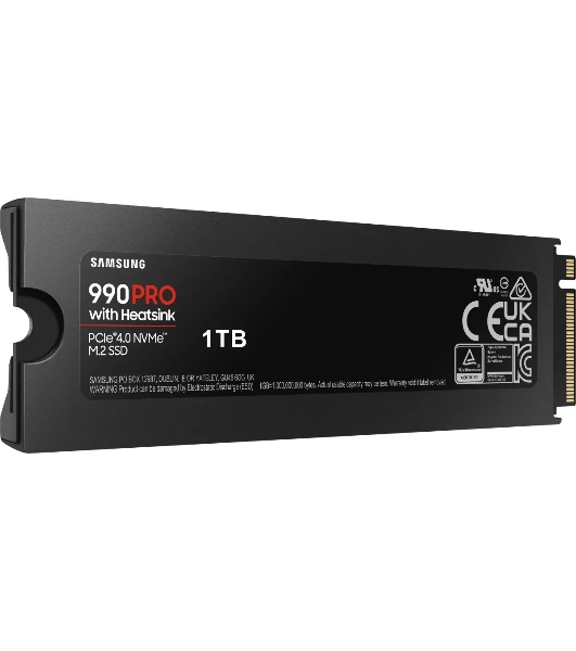 Накопитель SSD Samsung 990 PRO, 1000Gb, PCIe 4.0 x4, M.2 2280, NVMe, R/W 7450/6900, с радиатором