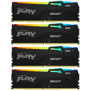 Оперативная память Kingston Fury Beast, DDR5, 128Gb (4x32Gb), 5600MHz, CL40, DIMM, радиатор, RGB, черный