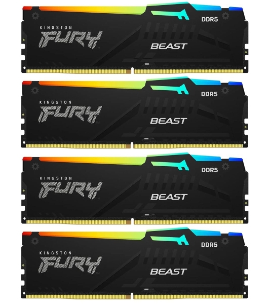 Оперативная память Kingston Fury Beast, DDR5, 128Gb (4x32Gb), 5600MHz, CL40, DIMM, радиатор, RGB, черный