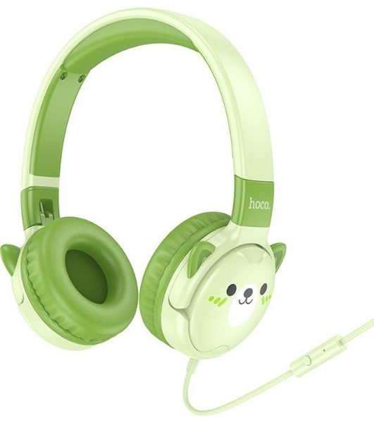 Беспроводные/проводные наушники Hoco W61 зеленый, накладные, Bluetooth + проводной, детские, до 20 ч.