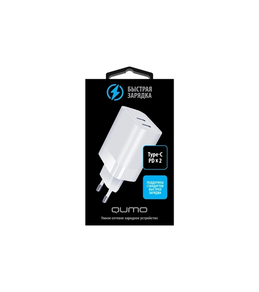 Сетевое зарядное устройство Qumo Energy PD 35W (Charger 0074), два порта: Type-C PD + Type-C PD, белый