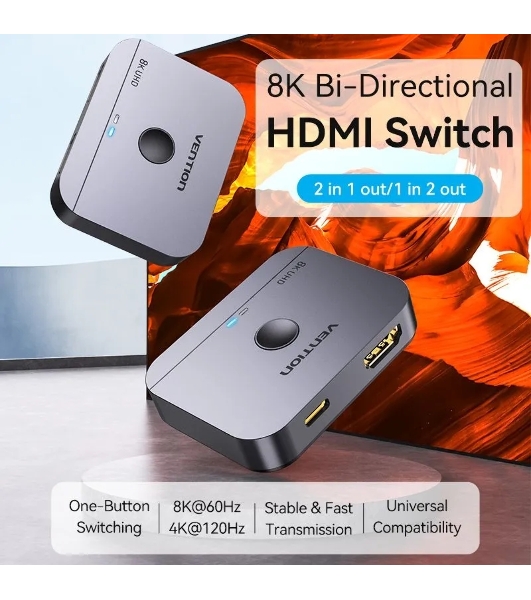 Переключатель - разветвитель Vention HDMI v2.1 двунаправленный 2x1/1x2