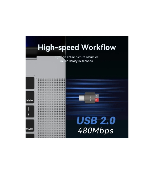 Кард-ридер Vention CLMH0/серый/OTG USB 2.0 CM/MicroSD/USB Type-C/металл